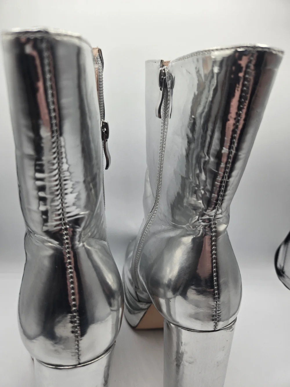 Azalea Wang Silver Mirror Platform Ankle Boots Disco GoGo Block Heel Size 8